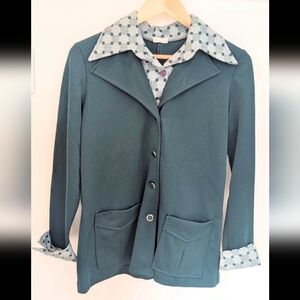 Vintage Green And White Jacket with Contrast Check Collar And Matching Pants